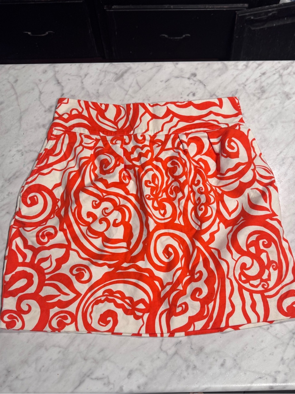 Merona White and Orange Swirl Print Mini Skirt